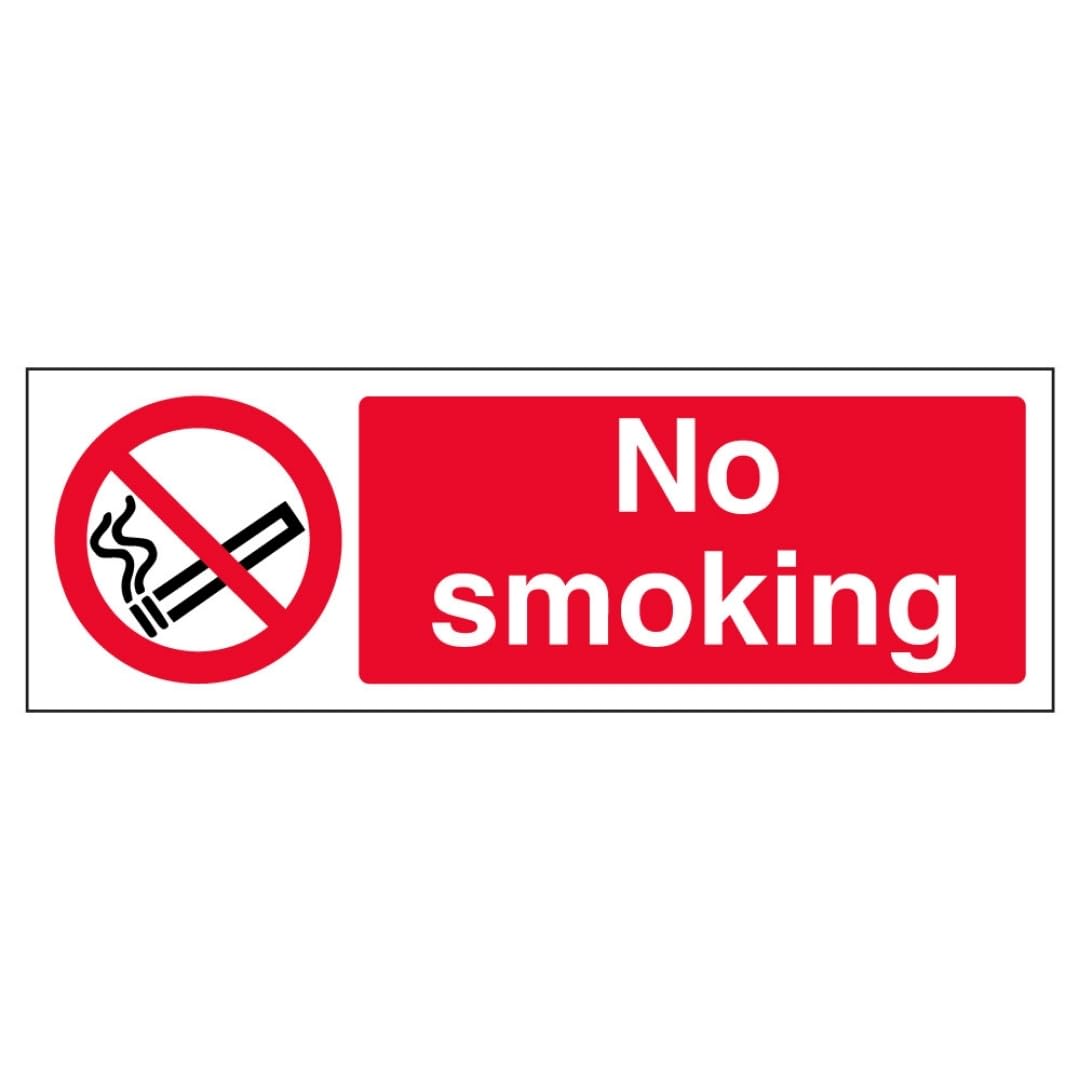 V Safety No Smoking - Landscape 300 x 100 mm - Self Adhesive Vinyl - Aluminium Effect Safety Sign