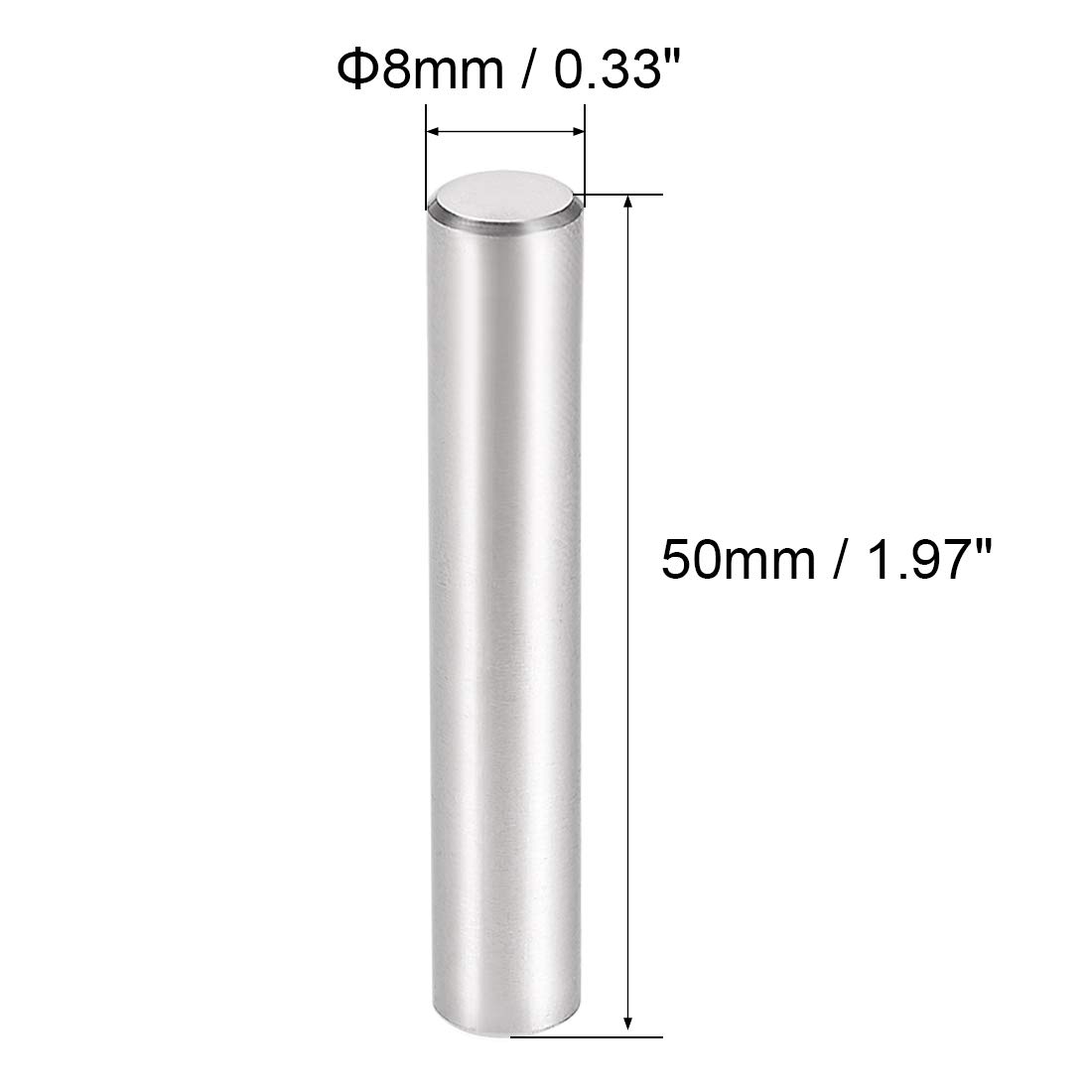 sourcing map 10 Stück Zylinderstifte 8mm X 50mm Passstift 304 Edelstahl Zylindrischer Regalstützstift Befestigungselemente Silber