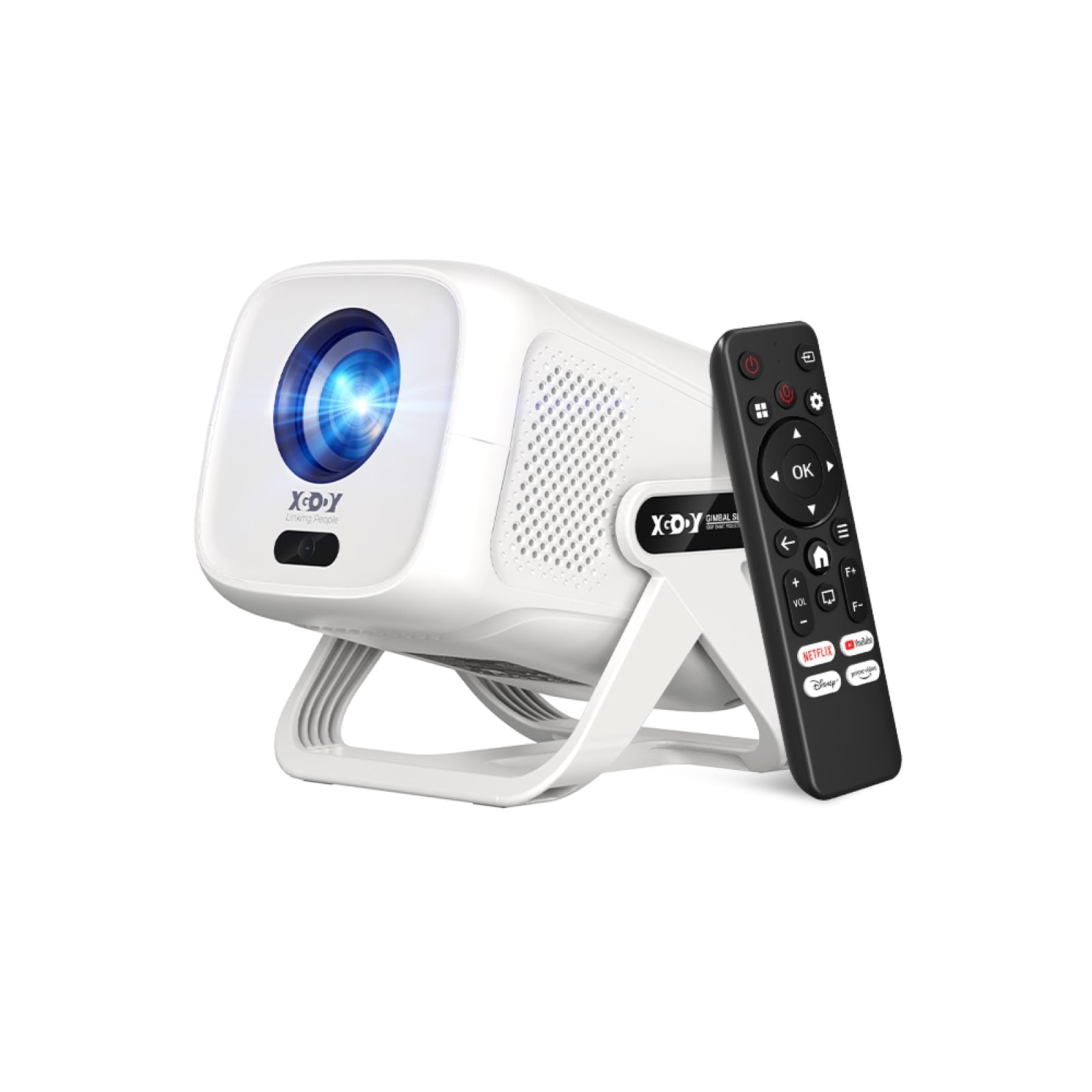 XGODY [Certificato Netflix & Messa a fuoco elettrica] Gimbal N5 1080P Mini proiettore con WiFi & Bluetooth, proiettore portatile con supporto girevole a 230°, correzione automatica