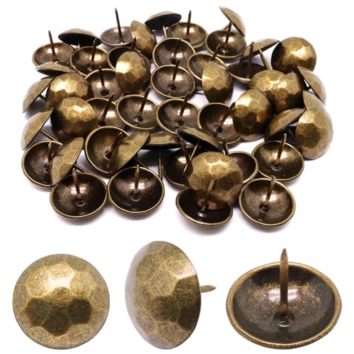 SUNCN 50個 大きな室内装飾鋲 装飾釘 サムタック メタル張り釘 木製室内ピン ヴィンテージ家具用鋲 (25x23mm, ブロンズ)