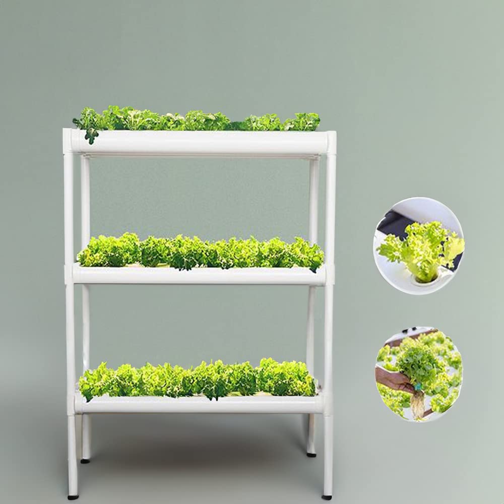 Hcosmy Hydroponic Growing System 3 Layers 108 Plant Sites 12 Pipes Hydroponics Planting Germination Kit with Water Pump, Pump Timer, Nest Basket and Sponge for Leafy Vegetables