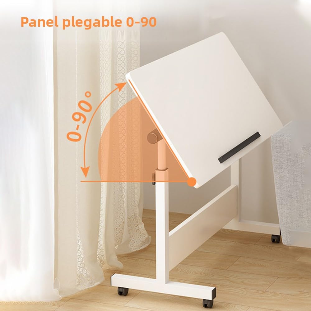 Escritorio Regulable en Altura con Ruedas, Mesas portátiles para Laptop, Escritorio rodante de pie, Pequeño Escritorio para PC para Oficina en casa, 80 x 40 cm