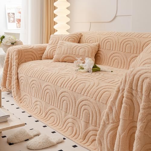 「Tuokus」ソファーカバー 420×180cm 2人掛け 3人掛け 肘付き 柔らかく ふわふわ 暖かい ソファパッド クッション ソファー スリップ 洗える 防塵 冬用 イミテーションウサギ TSFTJ37