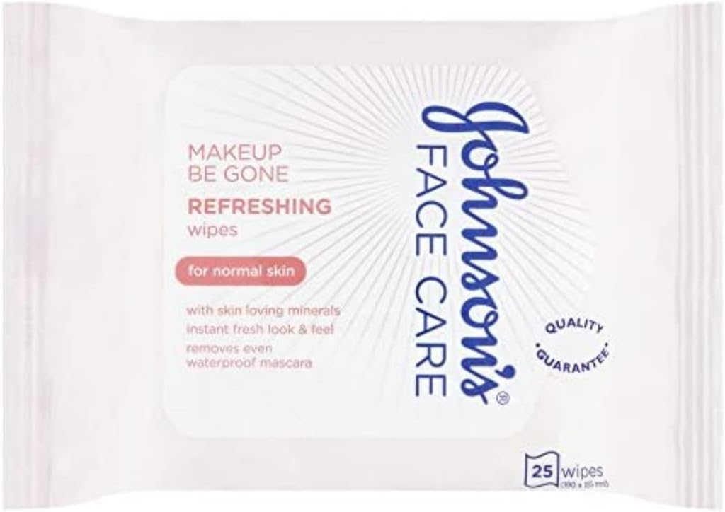 Johnson’s Make-Up Be Gone 5-in-1 Refreshing Cleansing Wipe Gently Remove up to 99% of Makeup, Including Waterproof Mascara, Pack of 25 Wipes