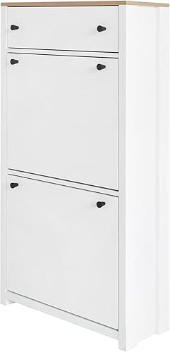 Miniatura 9 de LUMISOL Organizador de entrada con 2 cajones abatibles, armario de almacenamiento de zapatos con cajón y panel ajustable, organizador superior con