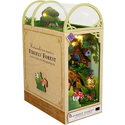 3D Jungle Hut Wooden Book Stand Puzzle DIY Dollhouse Wood Bookends Book Nook Model Building Kit with LED Light for Teens and Adults to Build-Creativity Gift for Birthdays Christmas Halloween