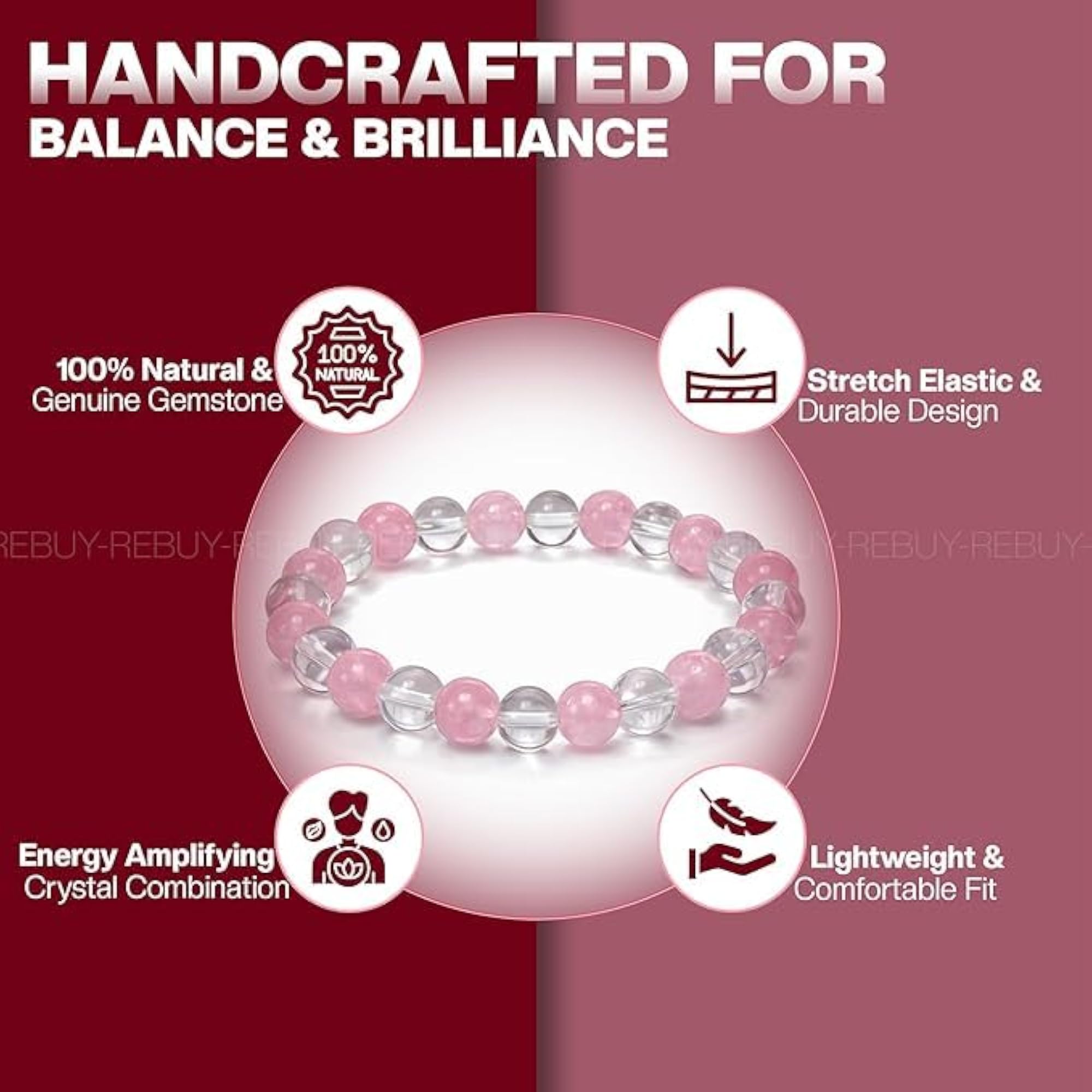 Rose Quartz & Clear Quartz Bracelet, Natural Healing Gemstone Gift