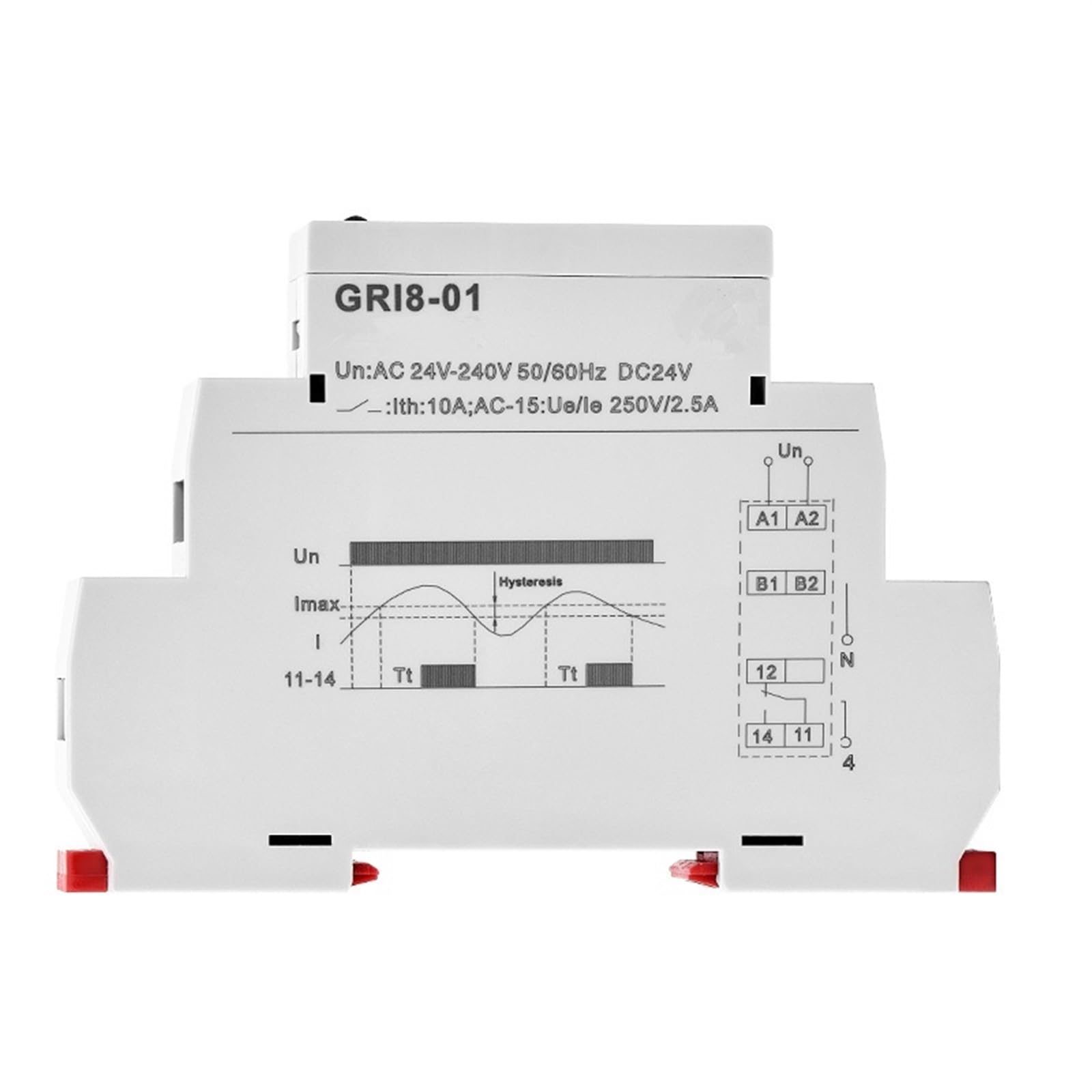GRI8-01/02 Relé de monitoreo de corriente 0.5A 1A 2A 5A 8A 16A ACDC24V-240V Relé de protección contra sobrecorriente y subcorriente 1 Uds(GRI8-01 OverCurrent,0.5-5A)