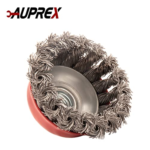 Image of AUPREX 2 Pack Knotted Wire Cup Brush for Angle Grinders with 5 /8 Inch | 11 UNC Threaded Arbor- 0.02 Inch Carbon Steel Wire for Rust,Corrosion,Paint Removal and Other Heavy-Duty Conditioning for Metals