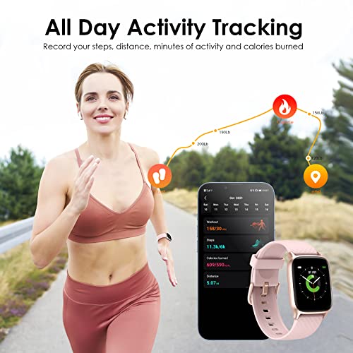 Smartwatch-Damen-Fitnessuhr-Damen-mit-Schlaf-und-Pulsmesser-5ATM-wasserdichte-Smartwatch-fuer-Muttertagsgeschenk-Schrittzaehler-Uhr-Damen-Kompatibel-mit-iOS-und-Android-Activity-TrackerRosa