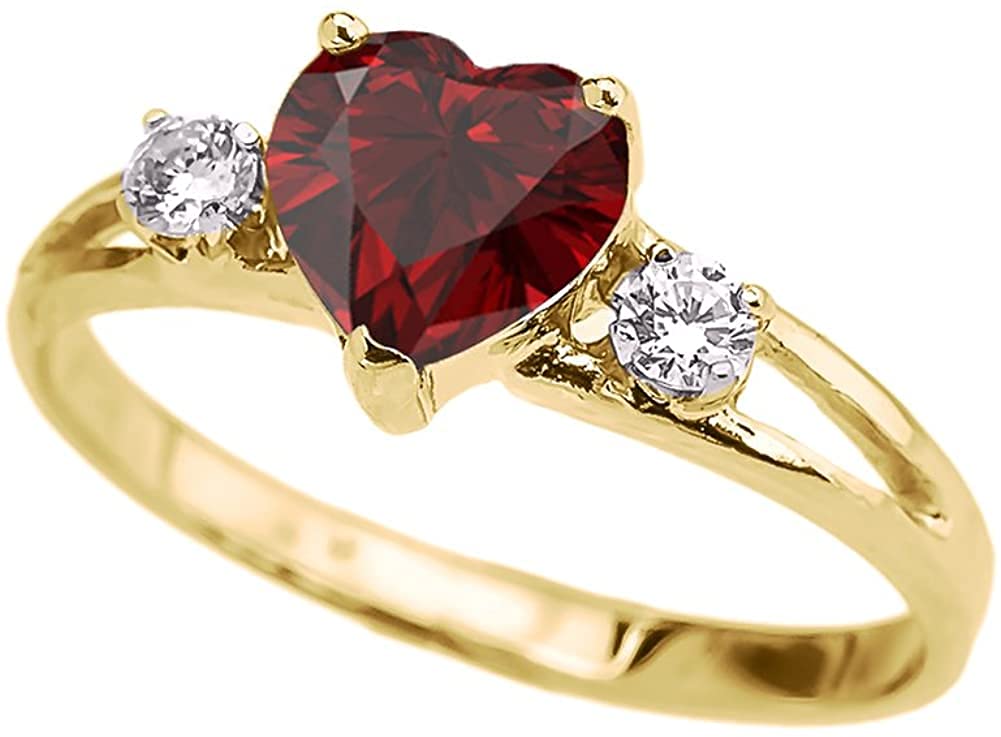Modern Contemporary 14K Yellow Gold Heart Shape Garnet Split Shank Ring