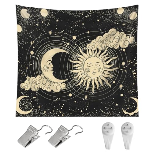 Marjoramy Sun And Moon Tapestry Wall Hanging Sun Moon Stars Tapestries Aesthetic Wall Tapestry For Bedroom Wall Blanket For Living Room Wall Hanging Decoration 130×150cm