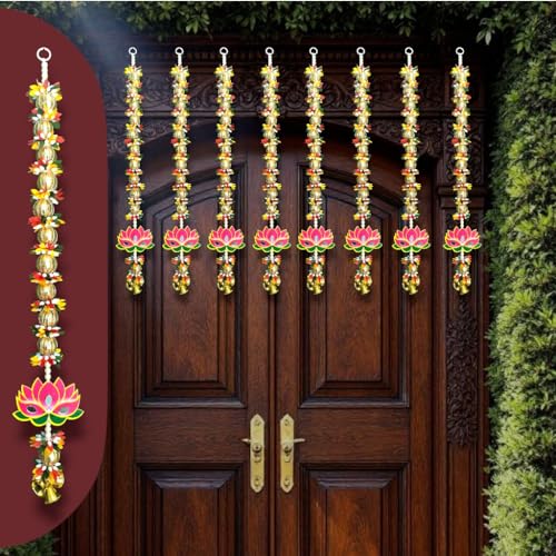 Image of iHandikart Decorative Pack of 4 Lotus Wall Hanging, 25 Inch Floral Lotus Strings for Home & Festive Decor, Perfect for Entrance Decoration & Housewarming Gifts (RKH-221-4)