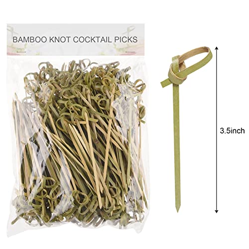 200 Pack Bamboo Knot Cocktail Picks 3.5 Inch, Long Fancy Toothpicks With Looped Knot, Food Picks For Appetizers Christmas Wedding Party Food Fruit Drinks Garnish Skewer Sticks (3.5 In) #TOP2