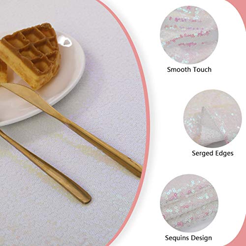 Kirsooku White Sequin Tablecloth Glitter Sparkly Iridescent Shimmer For Round Table Cloth 50 Inch Table Covers Decorations For Birthday Party Halloween Decor Supplies Event Wedding #TOP5