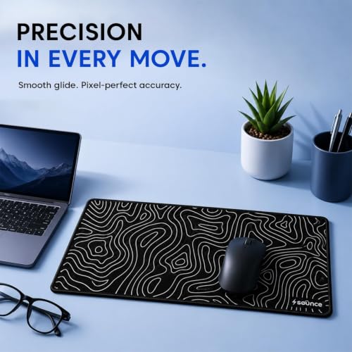 Image of Sounce XXL Extra Large Gaming Mouse Pad 70 x 30 cm, Full Desk Keyboard Mat with Non-Slip Rubber Base, Stitched Edges for Gamers, Laptop, Computer & Workstation (White line)