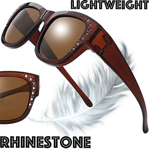 Image of The Fresh High Definition Polarized Wrap Around Shield Sunglasses for Glasses - Leather Eyeglasses Case