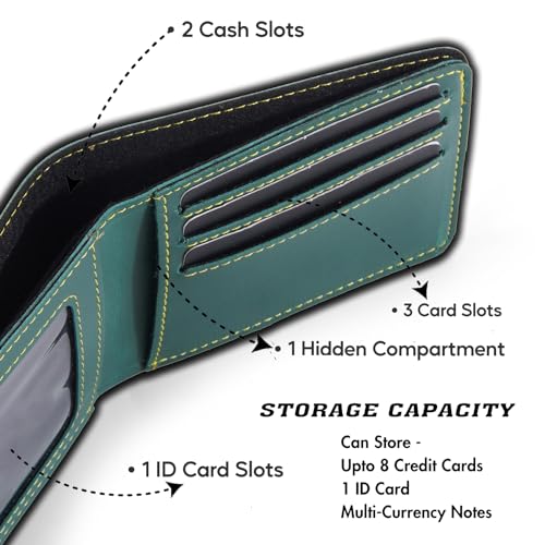 Image of Mens Leather Wallet and Keychain Combo Name Leather Wallet Keychain for Mens Personalized Wallet Keychain Set with Names Keychains for Men | Customised Gift Set for Men with Name & Charm, Green