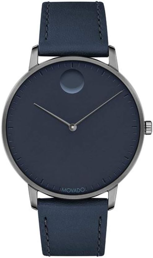 Movado FACE, Grey Ion-Plated Stainless Steel Case, Navy Dial, Navy Leather Strap, Men, 3640004
