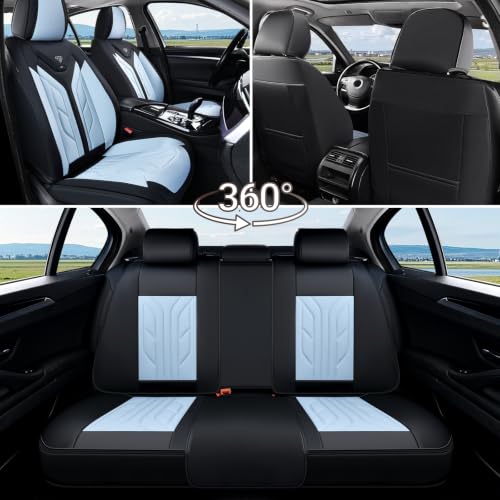 Image of Coverado Seat Covers, Car Seat Covers Front Seats, Leather Seat Covers for Cars, Automotive Seat Covers Car Seat Protector Car Seat Cushion Universal Fit for Most Sedans SUV Truck(Black&Light Blue)