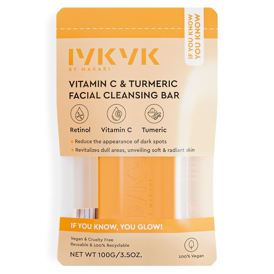 MAKARI IYKYK Vitamin C & Turmeric Facial Cleansing Bar | Helps Improve the Look of Dark Spots | Moisturizing Fragrance-Free Face Wash with Shea Butter, Spinach & Cucumber | Gentle Facial Soap