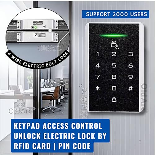 Image of OldArc BK5 Electric Door Lock kit | Pin + RFID Card Door Lock System for Office | Electric Bolt Lock + Exit Switch + Electronic Door Lock for Office RFID Card Door Access Control System