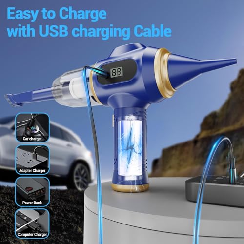 Image of Car Vacuum Portable Cordless 17000Pa Mini Handheld Vacuums | Blow and Suction with LCD Display and Multi-Nozzles, High Power for Car, Home, Office, Pet, Compact and Portable Design
