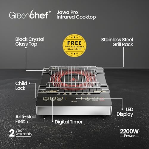 Image of Greenchef Induction and non-induction compatible Infrared electric Cooktop with 3 pre set menu function and feather touch contol with - Jawa Pro