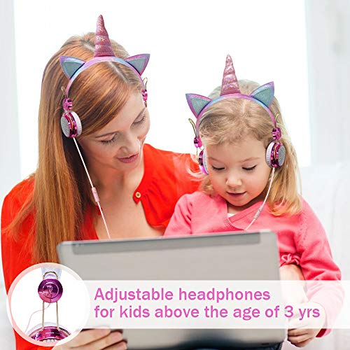 Unicorn Kids Headphones for Girls Children Teens, Wired Headphones for Kids with Adjustable Headband, 3.5mm Jack and… - Image 6