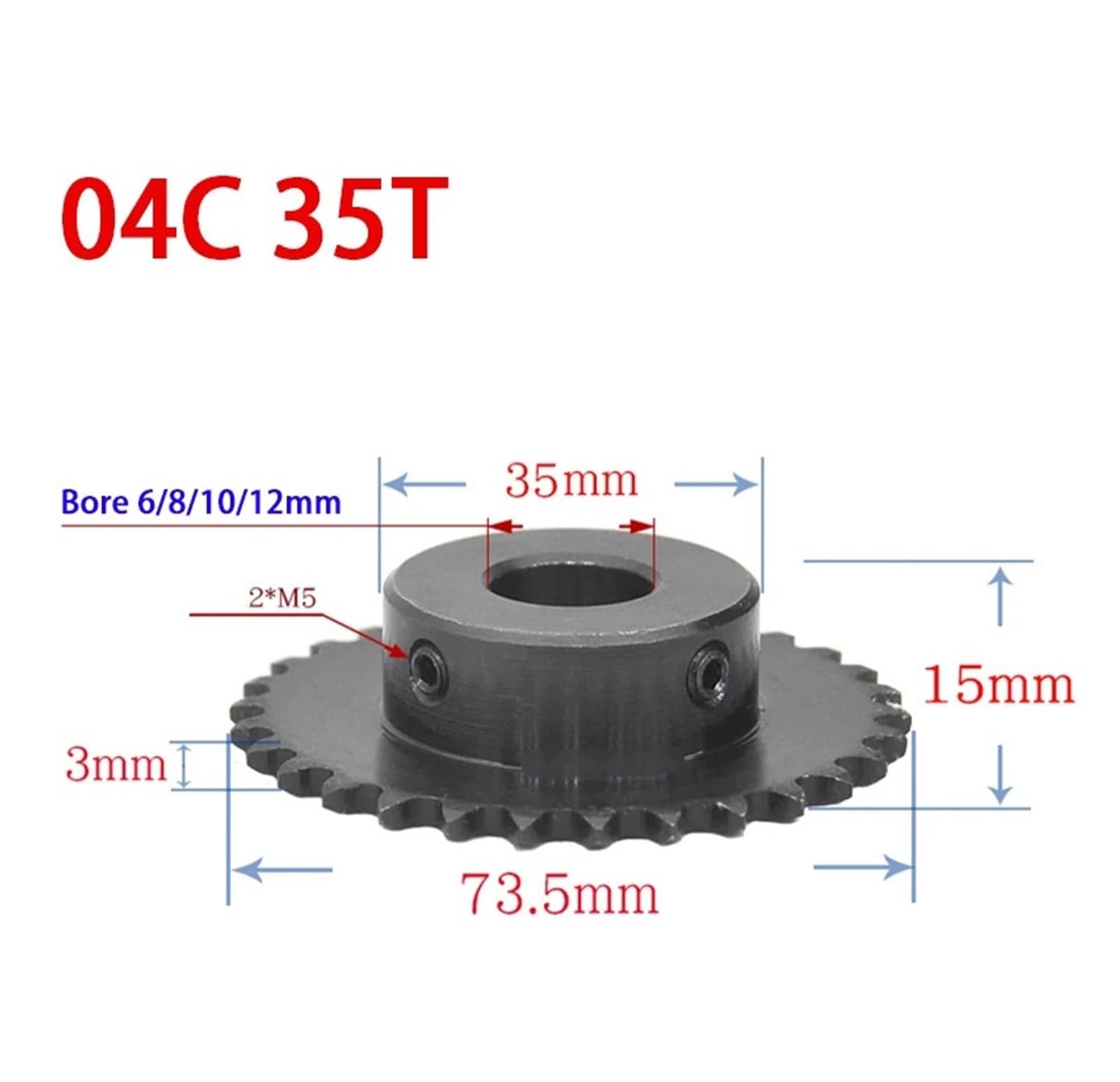 Bevel Gear Pinion Hardware Mechanical 1pcs 35Teeth 04C Chain Gear Steel Industrial Sprocket Wheel Motor Chain Drive Sprocket 6 8 10 12mm Bore(10mm Bore)