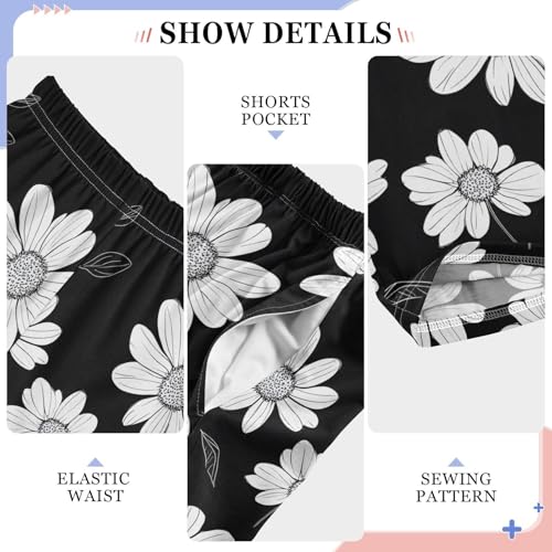 Black White Daisy Pajama Pants Long Sleep Pants Soft Pajama Bottoms With Pockets3