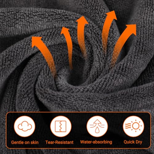 Fitnesshanddoek 120 x 50 cm, sporthanddoek, sporthanddoek, fitnessstudio, microvezel handdoeken met ritssluiting en bevestigingscapuchon voor sport, yoga, ontspanning en outdoor-gebruik, grijs - Afbeelding 6