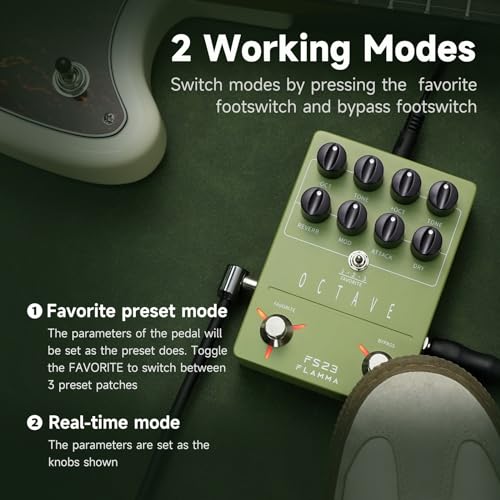 Image of FLAMMA Octave Guitar Pedal FS23 Pitch Shifter Pedal with Modulation, Reverb, and Slow-attack for Electric Guitar, True Bypass