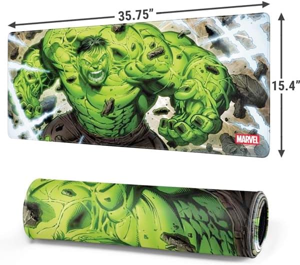 Skinit Extra Large Gaming Mouse Pad - Officially Licensed Hulk Green Goliath Design with Stitched Edges, Waterproof, Non-Slip Rubber Base, Desk Mat for Keyboard & Mouse, 35.75" x 15.4" inches