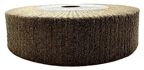 Image of 8 inch x 2 inch Brown P150 Cut & Polish Non-Woven Bench Grinder Polishing Burnishing Satin Finishing Flap Brush Wheel, Aluminum Copper Metal Golf Club Refurb, Compatible for 1 /2 inch, 5 /8 inch, 3 /4 inch Arbor