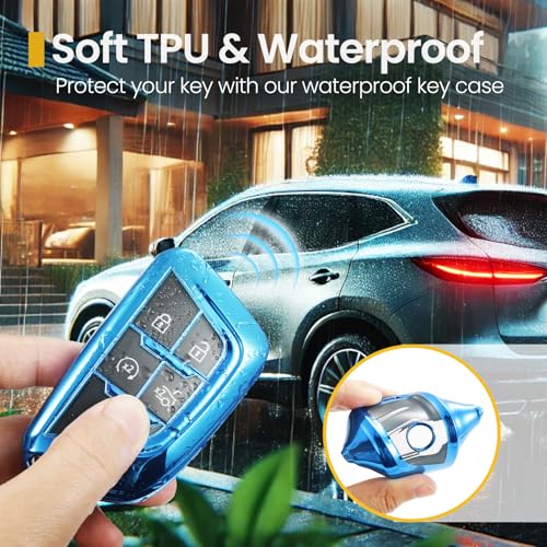 Image of Key Fob Cover for Cadillac, Blue PU Braided Loop