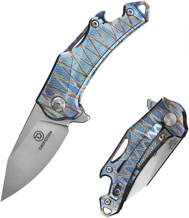 DEFCON JK Series Titanium Handle M390 Blade Folding Knife TF9315 - Rhino - (Blue Tiger)