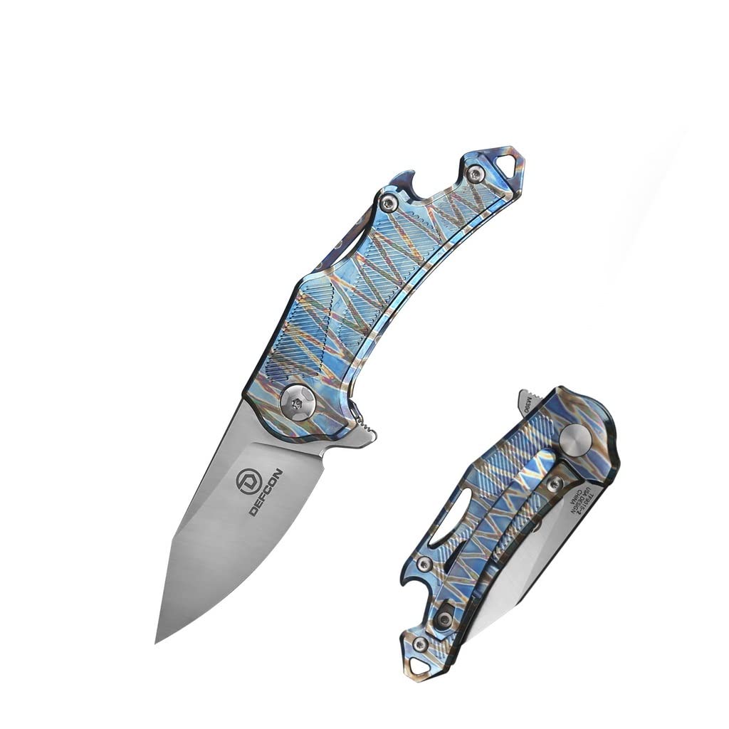 DEFCONJK Series Titanium Handle M390 Blade Folding Knife TF9315 - Rhino - (Blue Tiger)