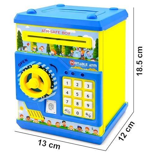 Image of VGRASSP Piggy Bank Mini ATM Toy for Kids and Adults - Gullak with Number Password and Touch Sensor - Money Saving Safe ATM Toy with Lights and Sound - Yellow