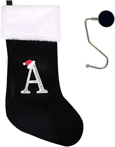Vista 233 de Medias de Navidad con monograma de 20 pulgadas con letras, medias de Navidad súper suaves, medias grandes con monograma, medias de letras rojas