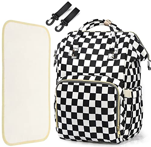 Image of LIMHOO 3 in 1 Diaper Bag Backpack, Multifunction Large Baby Bags with Changing Pad & Stroller Straps, Waterproof Nappy Bag for Mom Baby Care (Checkered)