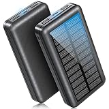 Power Bank, 30000mAh Solar Powerbank Akkupack, 5V 2A QC3.0, USB-C Handyakkus Schnelles Aufladen Tragbares Ladegerät, Externer Akku Compatible with iPhone Samsung Huawei und mehr Smartphones (Black)