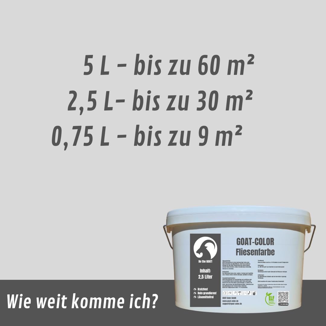 GOAT Fliesenfarbe Matt 2,5 Liter – Weiß – Fliesenlack für Wandfliesen – Kratzfest & deckend – Ideal für Küche & Bad