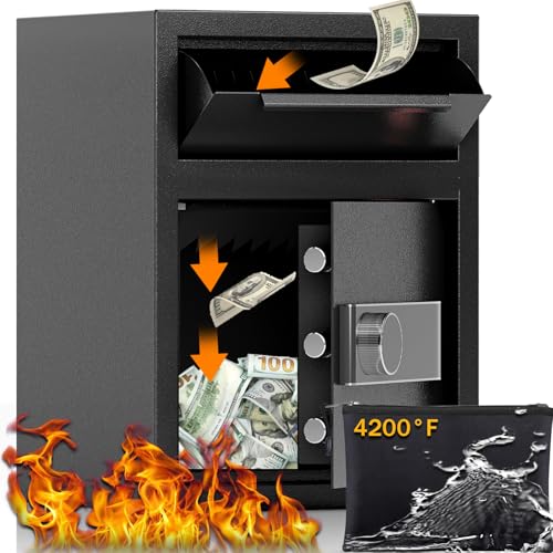 2.6 Cub Depository Drop Safe Fireproof Front Drop Slot Lock Box with Digital Combination and Anti-Fishing Silent Deposit Safe Box Security Money Safe for Cash Slips Expense Business Office Home