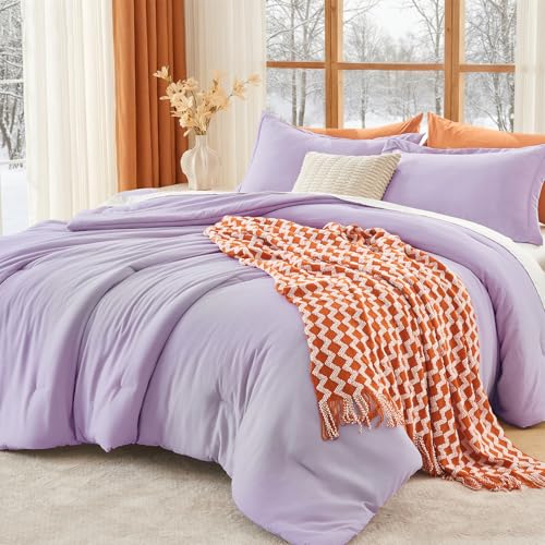 Image of MUXHOMO Full Comforter Sets, All Season Ultra Soft Down Alternative Bedding - 3 Piece Lightweight Bed Set Includes 1 Comforter (82 inchx86 inch) and 2 Pillow Shams (20 inchx26 inch), Crystal Purple