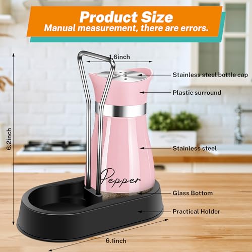 image for Arrozon Pink Salt and Pepper Shakers Set with Holder,4 oz Kitchen Deco