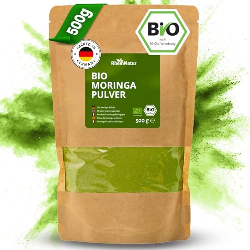 RheinNatur Bio Moringa Pulver 500 g - 100% Bio-Moringapulver - Reich an Vitaminen Mineralstoffen & Antioxidantien ideal als pflanzliche Proteinquelle