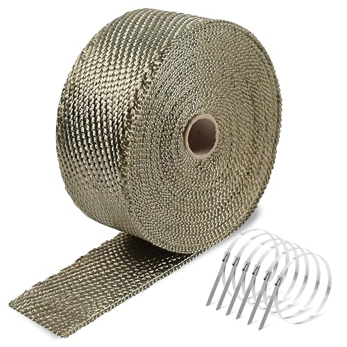 NEZUIBAN 2 x 50FT Titanium Exhaust Heat Wrap 1800F High Temp Header Wrap Heat Shield Tape with 12 Stainless Steel 304 Locking Ties for Motorcycle Automotive & Turbo Applications