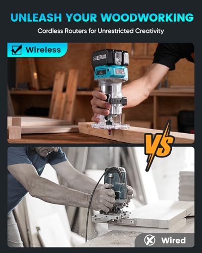 Avhrit Cordless Compact Wood Palm Router, 21V Wood Router Tool with 2PCS 4.0Ah Batteries, Brushless Power Hand Palm Routers for Woodworking, Wood Trimmer Cutting with 15 Pieces 1/4" Router Bits Set - Image 6