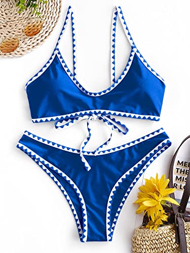Image of ZAFUL Women's Tie Back Padded High Cut Bralette Bikini Set Two Piece Swimsuit